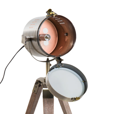 HOMCOM Vintage Tripod Table Desk Lamp Bedside Light Spotlight Brass Antique Searchlight Wooden Base 