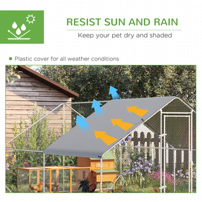 PawHut Walk In Chicken Run with Chicken Activity Shelf and Cover, 3 x 4 x 2m 