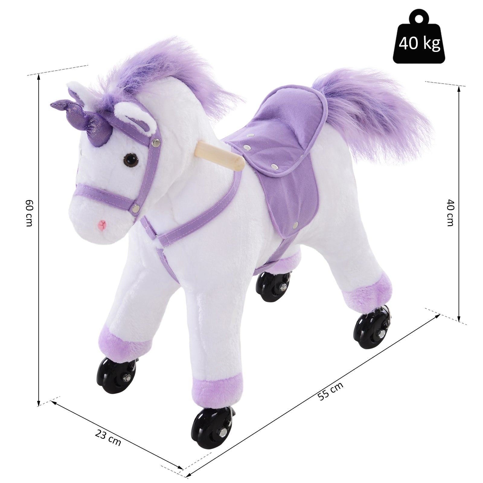 HOMCOM Kids Rocking Horse Plush Ride on Walking Unicorn Horse w/Realistic Sound  Ride On Rocker with Handlebar for Age 3+ Purple 