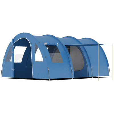 Outsunny 5-6 Man Tunnel Tent, Two Room Camping Tent with Floor, 2 Doors and Carry Bag, 2000mm Water Column for Fishing, Hiking, Sports, Festival 