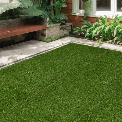 Outsunny 10 PCs 30 x 30cm Artificial Grass Turf, 25mm Pile Height Grass Carpet Fake Grass Mat UV Resistance for Outdoor 