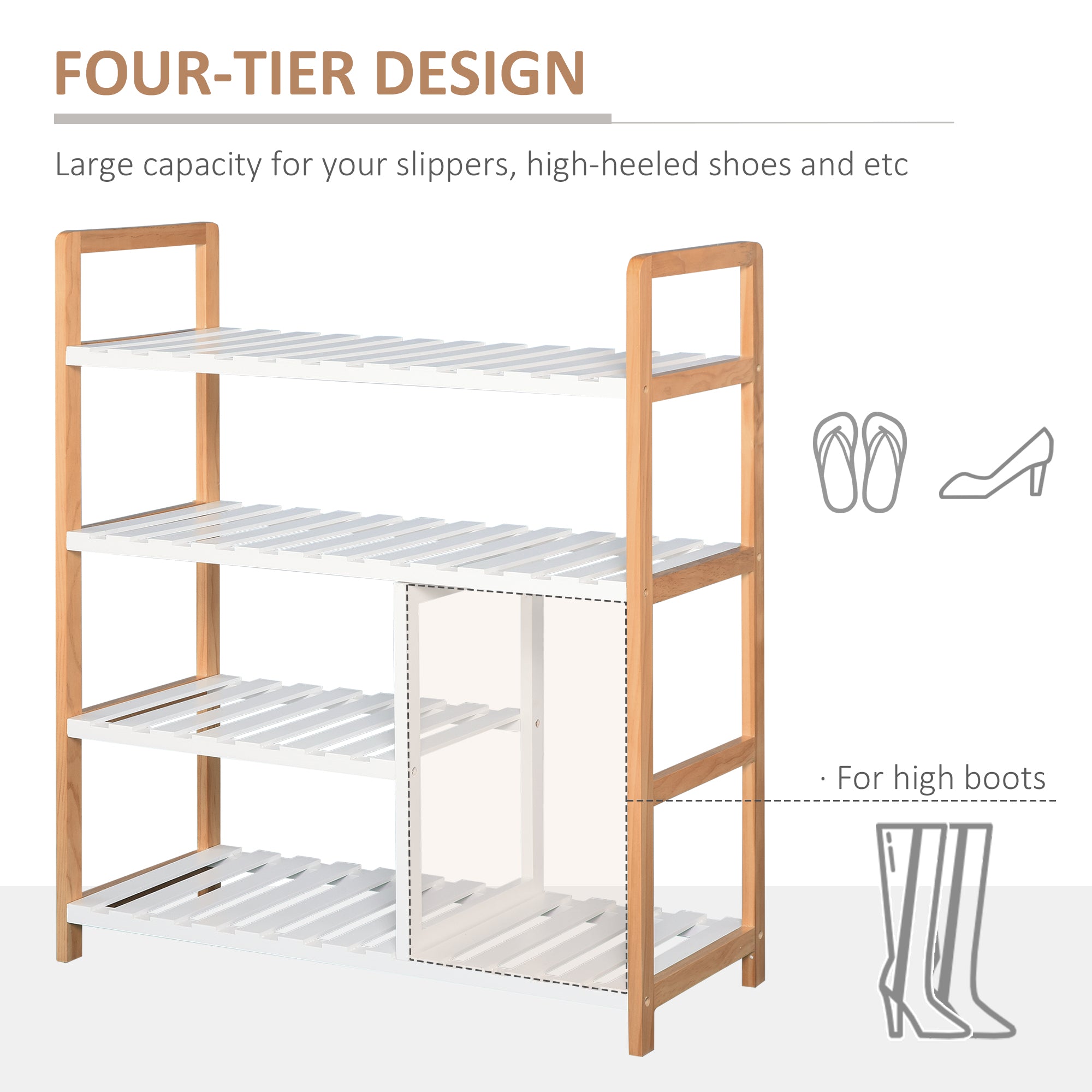 HOMCOM 4 Tier Shoe Racks Storage Stand Shelf Organizer Wood Frame 78 x 68 x 26 cm Hallway Furniture 
