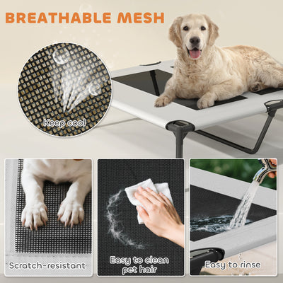 PawHut Portable Elevated Dog Bed with Removable Canopy, Cooling Raised Pet Cot for Medium Large Dogs, 92 x 75 x 89 cm 