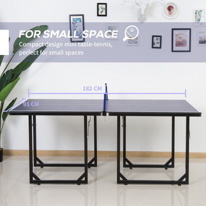HOMCOM 6ft 182cm Mini Table Tennis Table Folding Ping Pong Table with Net Multi-Use Table for Indoor Outdoor Game, Blue 