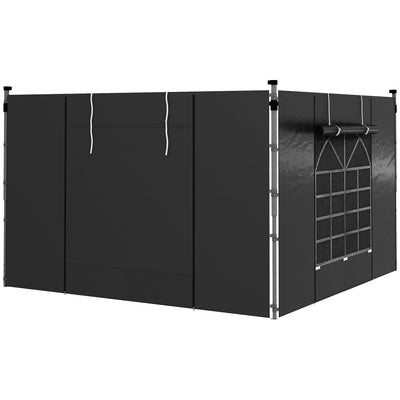 Outsunny Gazebo Side Panels, 2 Pack Sides Replacement, for 3x3(m) or 3x6m Pop Up Gazebo, with Windows and Doors, Black 