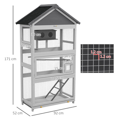 PawHut Wooden Bird Cage, with Stand, for Finches, Parakeets, Small birds - Grey 
