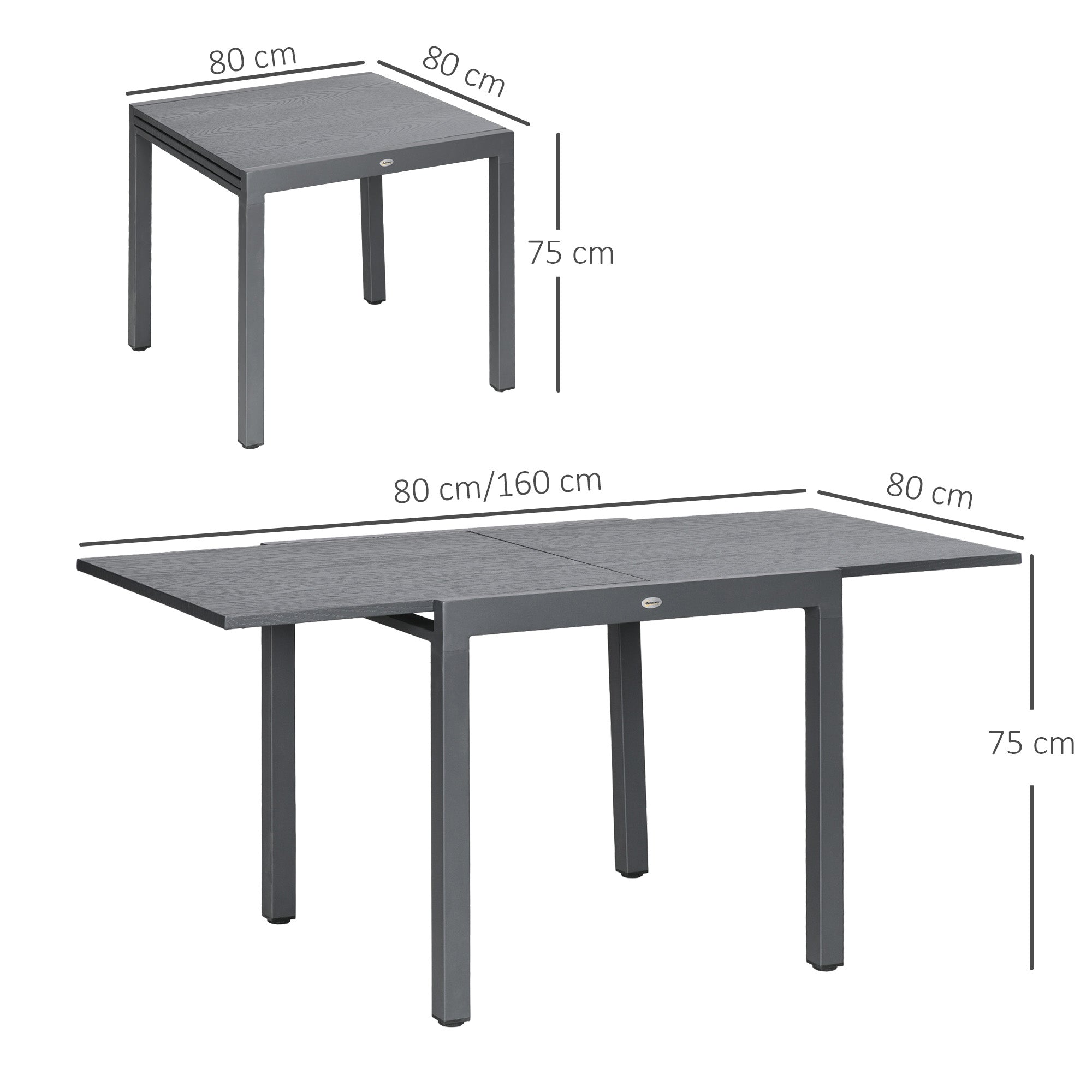 Outsunny Aluminium and Steel Expanding Six-Seater Garden Table - Grey 