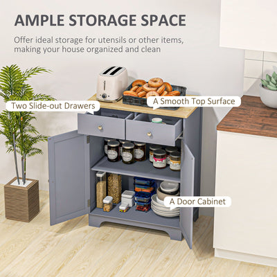 HOMCOM Side Storage Multi-use Sideboard Table Kitchen Floor Cabinet with Solid Wood Top, Adjustable Shelf, Drawer, Grey