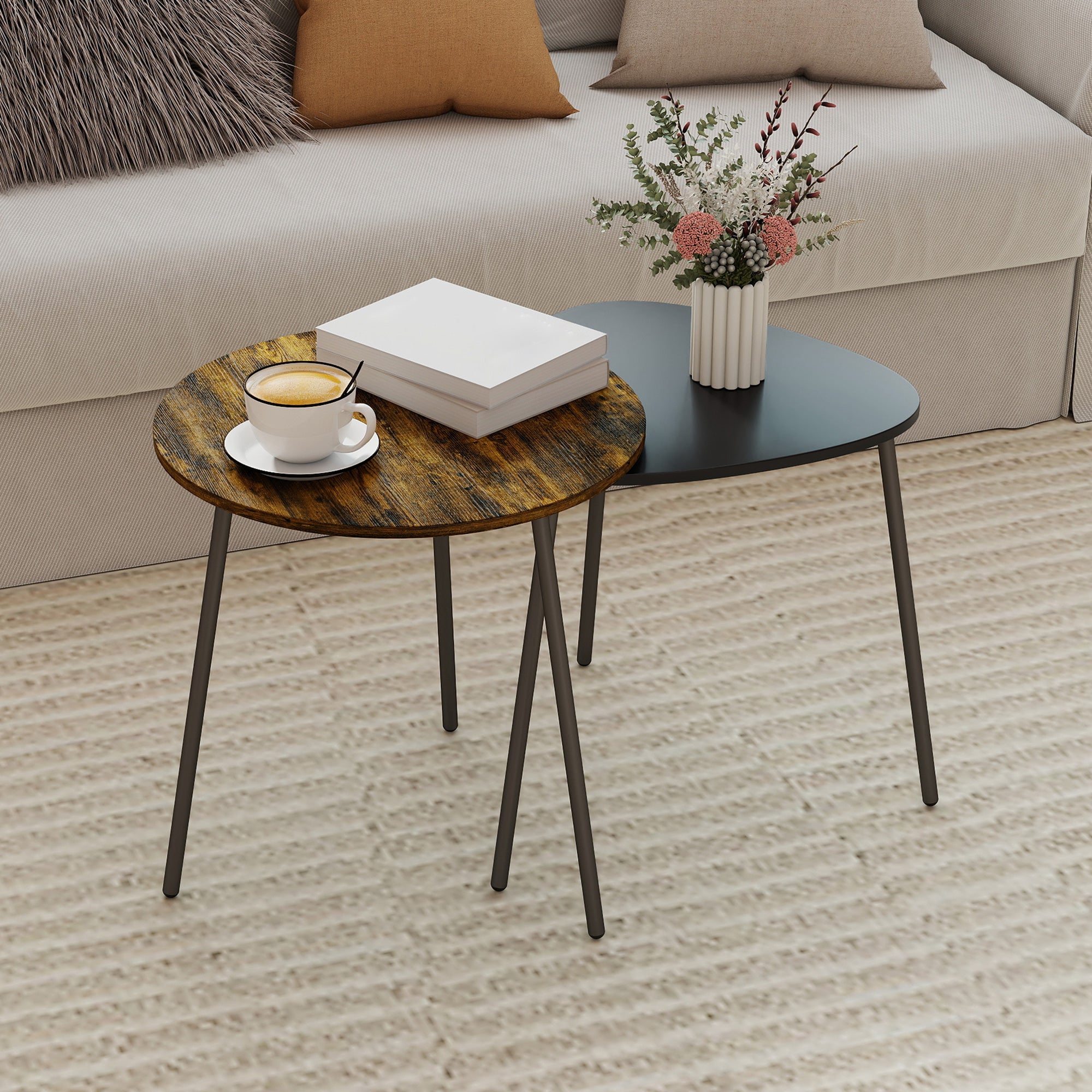 HOMCOM Nesting Side Table Set of 2 - Rustic Brown 