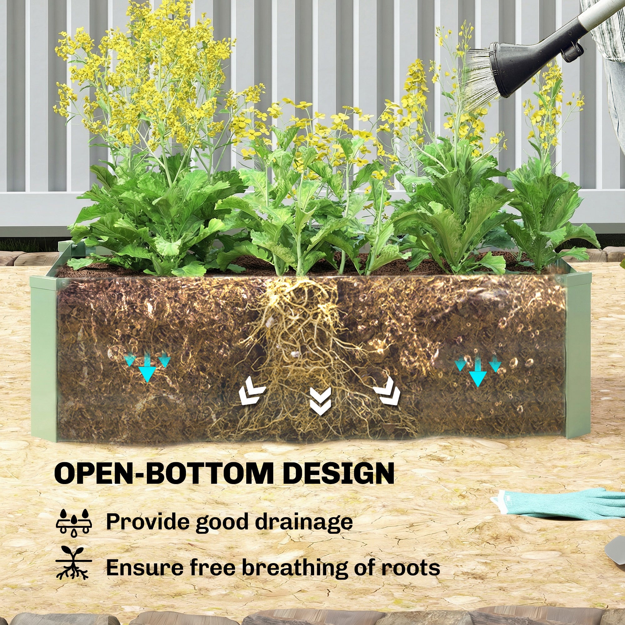 Outsunny Set of Two 100 x 60cm Steel Planter Boxes - Light Green 