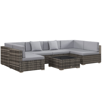 Outsunny Seven-Piece Rattan Garden Set, with Glass-Top Table - Mixed Grey 
