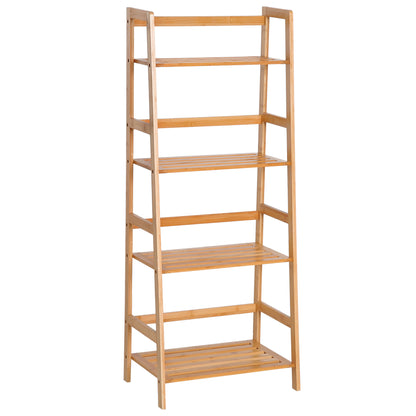HOMCOM Bamboo Ladder Shelf, 4-Tier Bookshelf, Freestanding Bookcase for Living Room, Study, Bedroom, Home Office, 48 x 31.5 x 120cm, Natural Wood Effect 