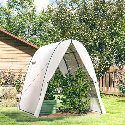Outsunny Polytunnel Greenhouse with Sandbags, Walk-In Tunnel Green House with 2 Doors and Screen Windows, 1.8 x 1.8 x 2m, White 