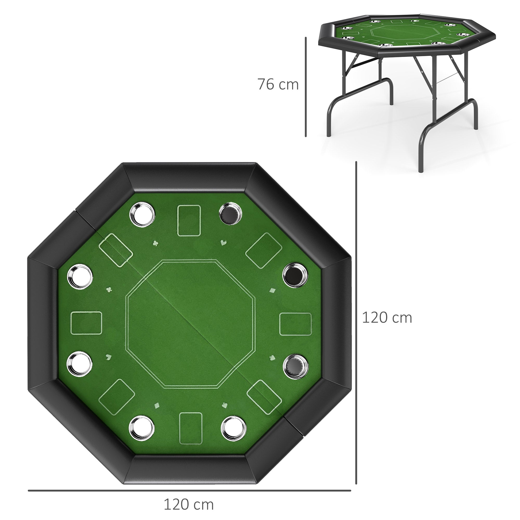 SPORTNOW 8 Player Folding Poker Table, Portable Octagon Blackjack Table with Cup Holders with Cup Holders, Padded Edge, Green 
