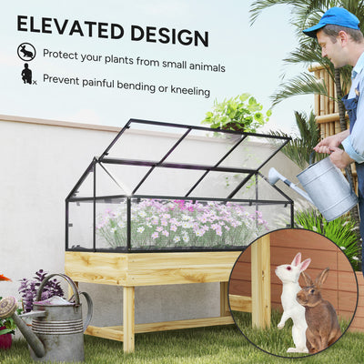 Outsunny 60 x 120cm Raised Garden Bed with Wooden Base - Natural 