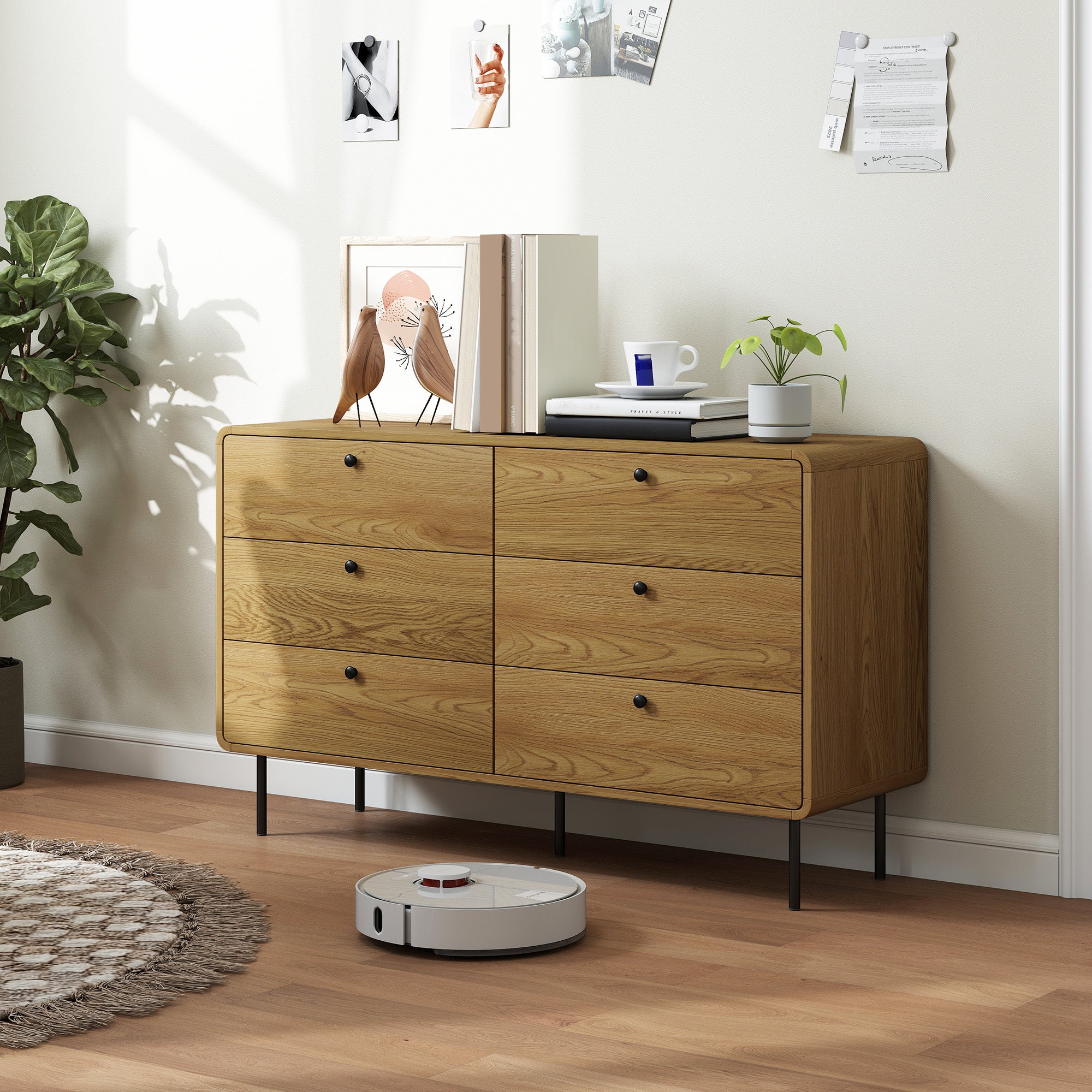 HOMCOM Chest of Drawers, 6 Drawer Dresser - Oak 