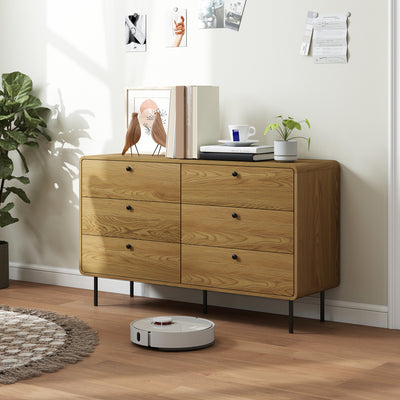 HOMCOM Chest of Drawers, 6 Drawer Dresser - Oak 