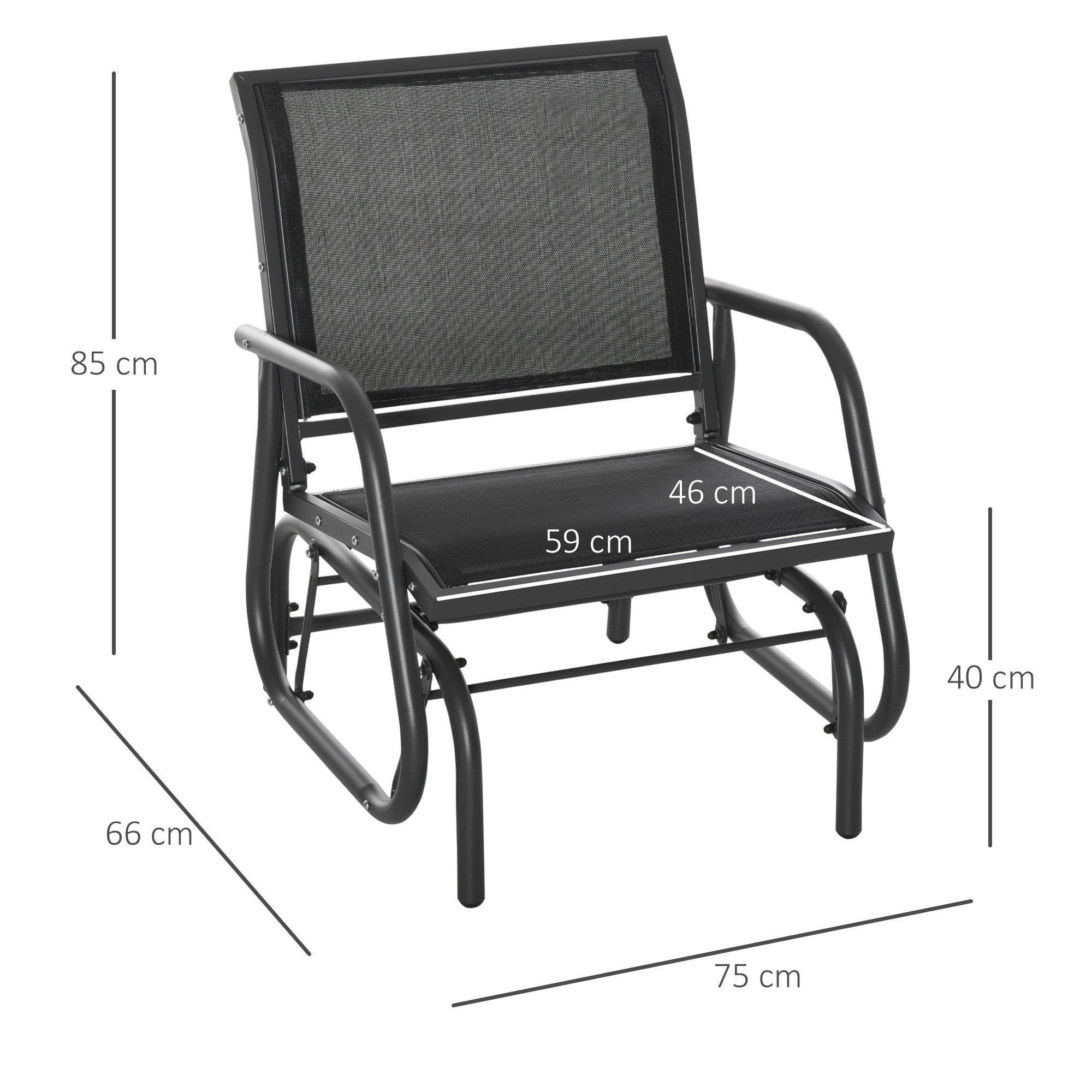 Outsunny Outdoor Gliding Swing Chair Garden Seat w/ Mesh Seat Curved Back Steel Frame Armrests Comfortable Lounge Furniture Dark Grey Black 