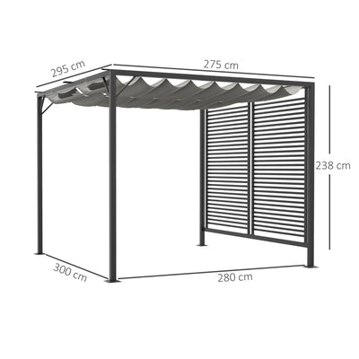 Outsunny 3 x 2.8m Metal Pergola, with Retractable Fabric Roof - Grey 