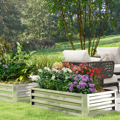Outsunny Raised Beds for Garden, Galvanized Outdoor Planters, for Herbs and Vegetables, Use for Patio, Backyard, Balcony, Silver 