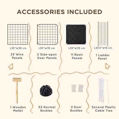 PawHut Pet Playpen with Door, Guinea Pigs Metal Mesh Cage for Small Animal, Chinchilla, 175 x 105 x 70 CM, Black 