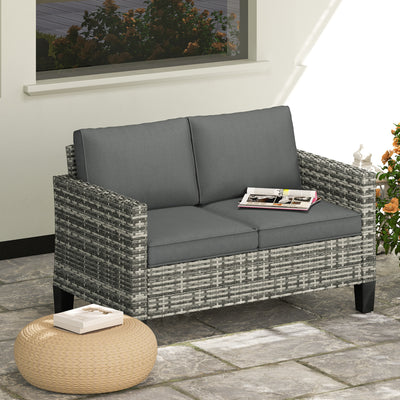 Outsunny Two-Seater Rattan Outdoor Sofa - Light Grey 