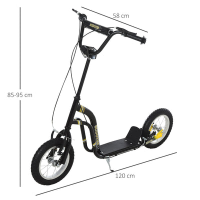 HOMCOM Teen Kids Stunt Scooter w/ Adjustable Handlebar, 12 Inch Rubber Tyres, Dual Brakes, Black 