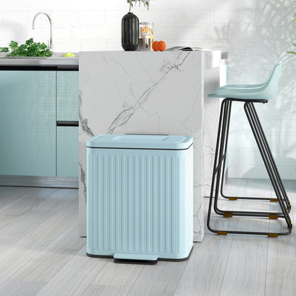HOMCOM Dual Kitchen Bin, 2 x 20L Double Bin for Recycling and Waste, Fingerprint-proof Pedal Bin with Soft-Close Lid, Removable Inner Buckets, Light Green 