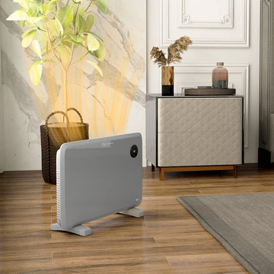 HOMCOM 1200W Electric Convector Heater, Freestanding or Wall Mounted, Space Heater with Adjustable Thermostat, Timer, Grey 