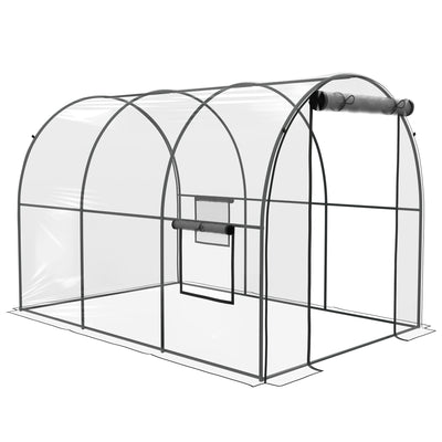Outsunny Polytunnel Greenhouse Walk-in Grow House with Plasric Cover, Door, Mesh Window and Steel Frame, 3 x 2 x 2m, Clear 