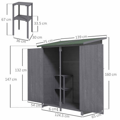 Outsunny 139 x 75 Fir Wood Garden Shed, with Asphalt Roof - Grey 