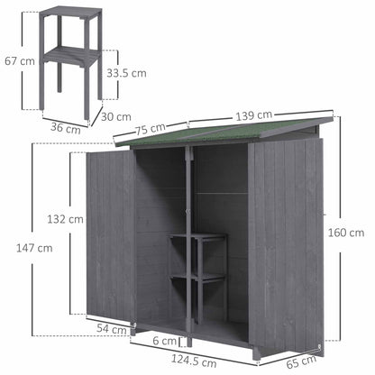 Outsunny 139 x 75 Fir Wood Garden Shed, with Asphalt Roof - Grey 