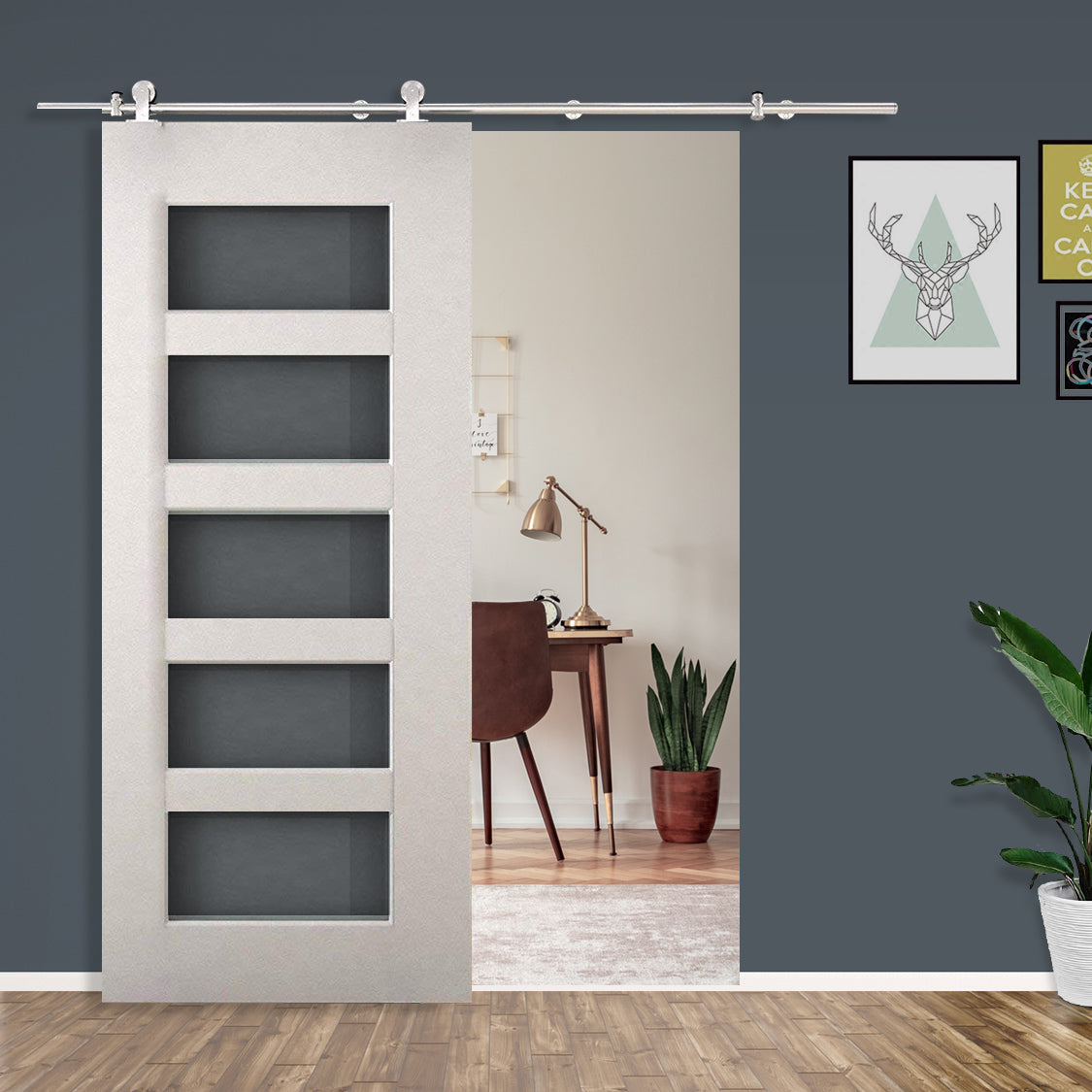HOMCOM Wooden Sliding Door Kit Stainless Steel Smooth Operation Hardware Track Kit System Unit For Single Door 2000mm 
