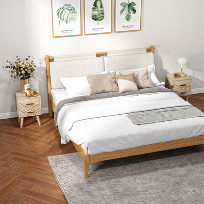HOMCOM 2-Piece Scandinavian Bedside Tables with Drawers, Bedside Cabinets with Wood Legs, Natural 