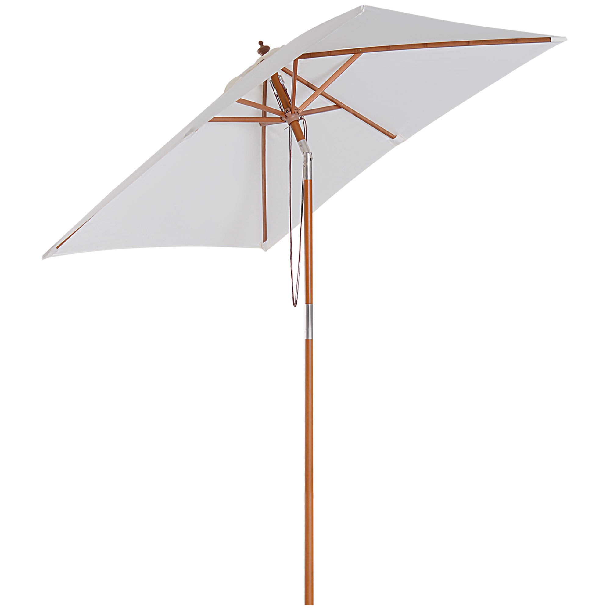 Outsunny 2m x 1.5m Garden Parasol Umbrella with Tilting Sunshade Canopy, Outdoor Market Table Umbrella with Wood and Bamboo Frame, Cream White 