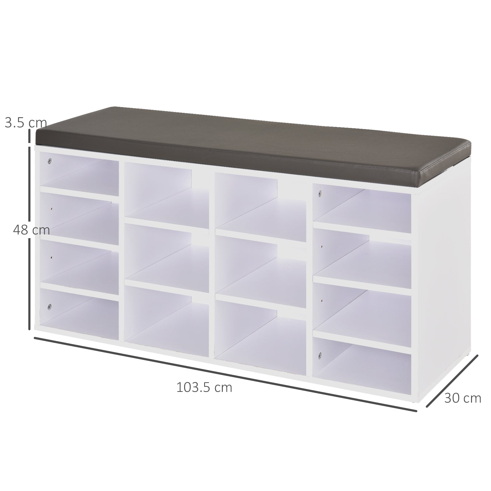 HOMCOM Multi-Storage Shoe Rack w/ 14 Compartments Cushion Moving Shelves Solid Frame Foot Pads Home Office Tidy Organisation Boots Trainers White 