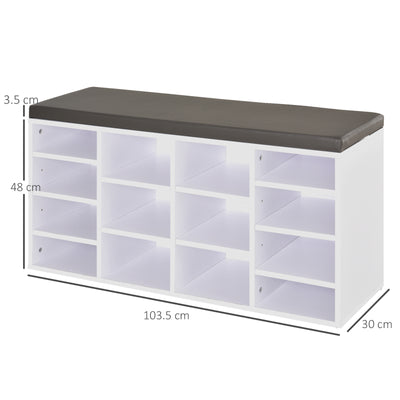 HOMCOM Multi-Storage Shoe Rack w/ 14 Compartments Cushion Moving Shelves Solid Frame Foot Pads Home Office Tidy Organisation Boots Trainers White 