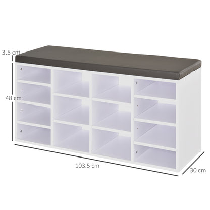 HOMCOM Multi-Storage Shoe Rack w/ 14 Compartments Cushion Moving Shelves Solid Frame Foot Pads Home Office Tidy Organisation Boots Trainers White 