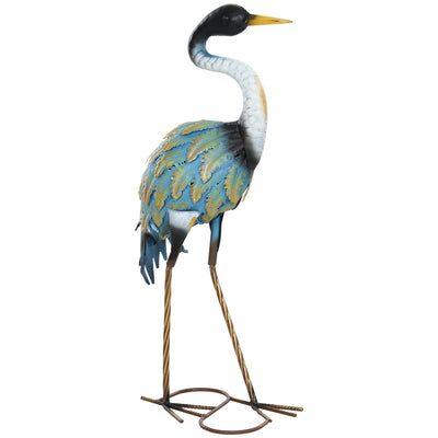 Outsunny Heron Garden Statue, Standing Garden Ornament, Metal Garden Gift with Stakes, 28 x 17 x 63 cm, Multi-Colour 