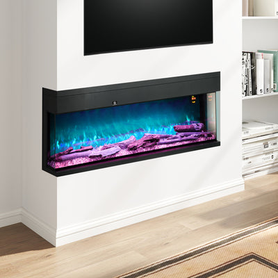 HOMCOM 1800W 15-40\'e2\'84\'83 Adjustable Flame Glass Panel Convector Heater, 127cm 