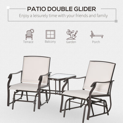 Outsunny Gliding Jack and Jill Seat, with Glass-Top Table - Brown/Beige 