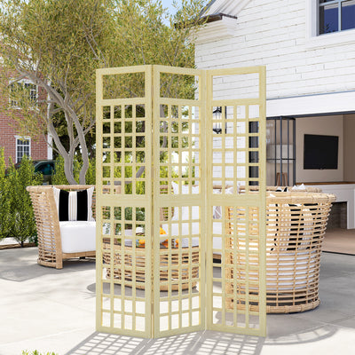 Outsunny 3-Panel Garden Privacy Screen, Freestanding Foldable Wooden Outdoor Divider/Trellis, Decorative Privacy Screen for Garden Patio Pool, 120 x 170 cm, Natural Wood Finish 