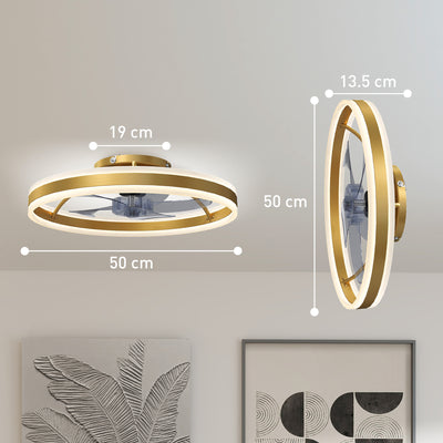 HOMCOM Ceiling Fan with Light and Remote, LED Mount Ceiling Fan with 3 Colour Temperatures, 6 Speed, 50 cm, Gold Tone 