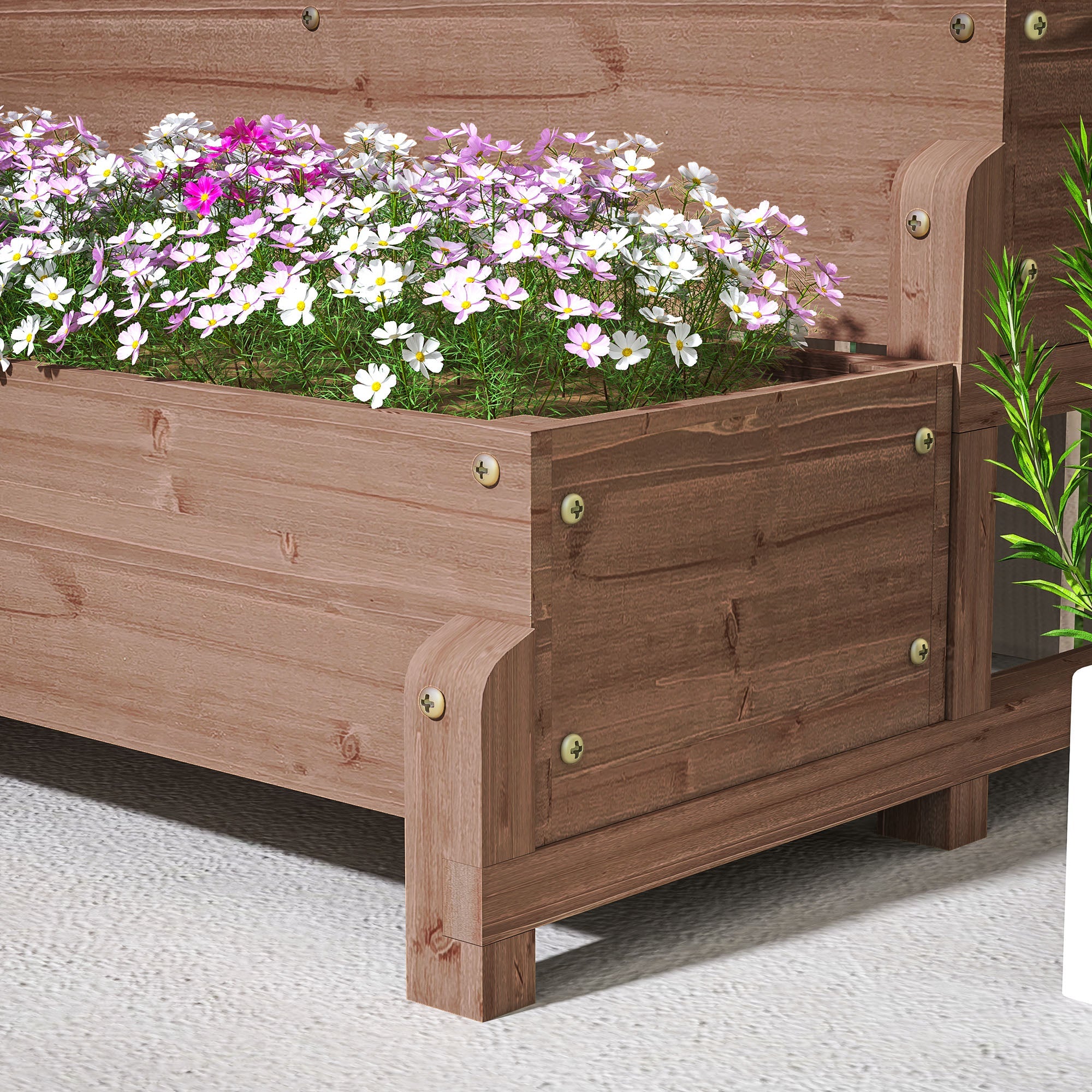 Outsunny 2-Tier Raised Garden Bed with Trellis, Wooden Elevated Planter Box with Drainage Holes, Outdoor Raised Planter for Climbing Plants, Fruits, Vegetables, Flowers, Brown 