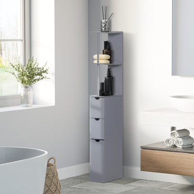 HOMCOM Tall Bathroom Cabinet, Freestanding Bathroom Storage Cabinet with 2-Tier Shelf and Drawers, Narrow Cupboard Storage Unit, Grey 