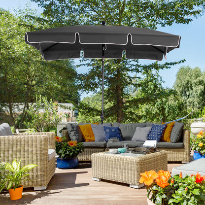 Outsunny Garden Parasol Umbrella, Outdoor Market Table Umbrella with Ruffles & Aluminium Pole, Rectangular Tilting Parasol Sun Shade Canopy, 2 x 1.3m, Grey 