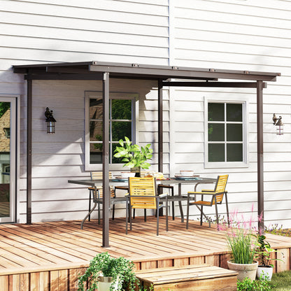 Outsunny 3 x 3(m) Garden Pergola with Waterproof Metal Roof, Lean to Pergola Hardtop Gazebo, Wind-resistant Outdoor Sun Shade, Easy to Assemble 