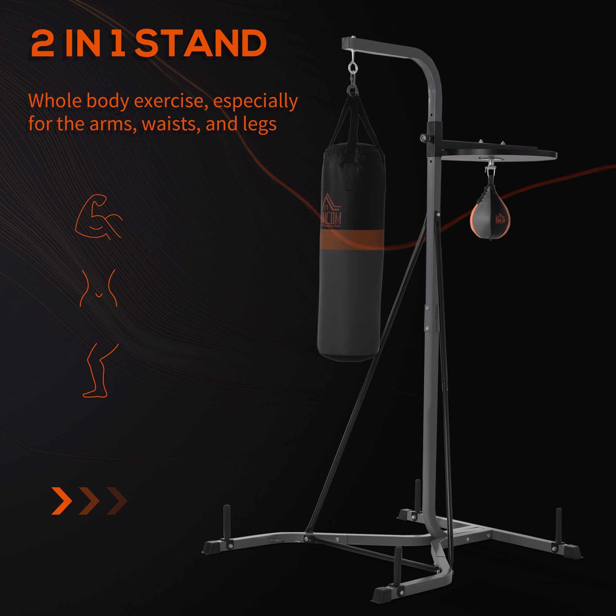 HOMCOM Freestanding Boxing Punch Bag & Speed Ball Station Hanging Frame Training Exercise Platform Home Gym Heavy Duty, Grey 
