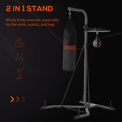 HOMCOM Freestanding Boxing Punch Bag & Speed Ball Station Hanging Frame Training Exercise Platform Home Gym Heavy Duty, Grey 