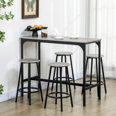 HOMCOM Five-Piece Industrial-Style Bar Table Set - Grey/Black 